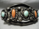 So Heavy Ealy Vintage Native American Navajo Turquoise Coral Sterling Silver Bracelet Old-Nativo Arts