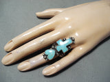 Special Navajo Turquoise Sterling Silver Heart And Cross Ring Native American-Nativo Arts