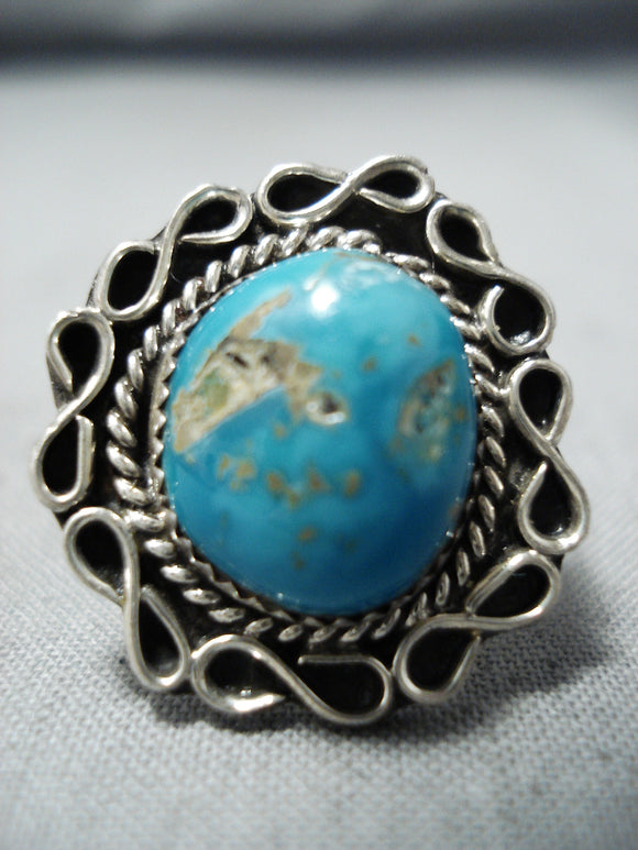 Special Vintage Native American Navajo Pilot Mountain Turquoise Sterling Silver Ring Old-Nativo Arts