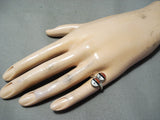 Special Vintage Native American Zuni Coral, Jet, Mother Of Pearl Sterling Silver Ring Old-Nativo Arts