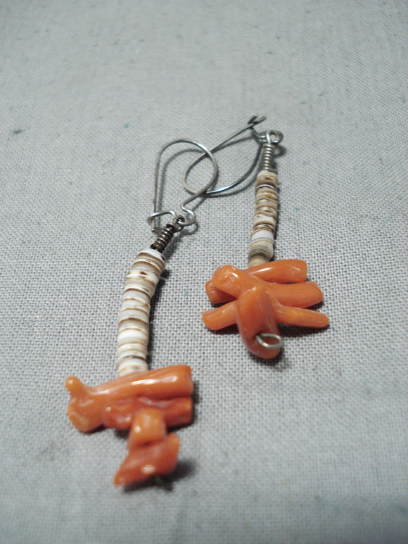 Special Vintage Navajo Coral Sterling Silver Earrings Native American-Nativo Arts