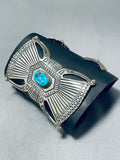 Spectacular Native American Navajo Morenci Turquoise Sterling Silver Bowguard-Nativo Arts