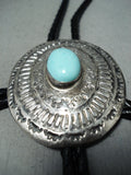 Spectacular Vintage Native American Navajo Blue Gem Turquoise Sterling Silver Bolo-Nativo Arts