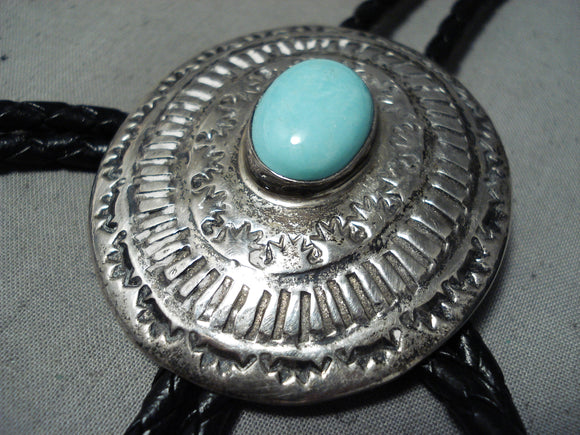 Spectacular Vintage Native American Navajo Blue Gem Turquoise Sterling Silver Bolo-Nativo Arts