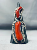 Spectacular Vintage Native American Navajo Coral Sterling Silver Ring-Nativo Arts
