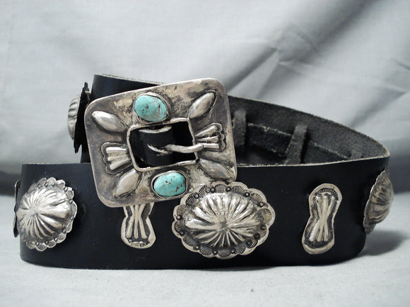 Spectacular Vintage Native American Navajo Green Turquoise Sterling Silver Concho Belt-Nativo Arts