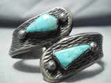 Spectacular Vintage Native American Navajo Kingman Turquoise Sterling Silver Bracelet Old-Nativo Arts