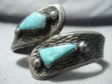 Spectacular Vintage Native American Navajo Kingman Turquoise Sterling Silver Bracelet Old-Nativo Arts