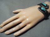 Spectacular Vintage Native American Navajo Kingman Turquoise Sterling Silver Bracelet Old-Nativo Arts
