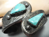 Spectacular Vintage Native American Navajo Kingman Turquoise Sterling Silver Bracelet Old-Nativo Arts