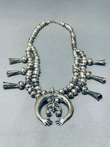 Spectacular Vintage Native American Navajo Sterling Silver Squash Blossom Necklace-Nativo Arts