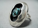 Spectacular Vintage Native American Navajo Turquoise Sterling Silver Shadowbox Ring-Nativo Arts