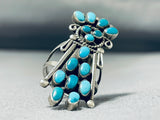 Spectacular Vintage Native American Zuni Blue Gem Turquoise Sterling Silver Kachina Ring-Nativo Arts