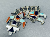 Spectacular Vintage Native American Zuni Turquoise Sterling Silver Rainbow Man Pin-Nativo Arts