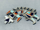 Spectacular Vintage Native American Zuni Turquoise Sterling Silver Rainbow Man Pin-Nativo Arts
