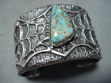 Spell-binding Native American Navajo Pilot Mountain Turquoise Sterling Silver Bracelet-Nativo Arts
