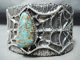 Spell-binding Native American Navajo Pilot Mountain Turquoise Sterling Silver Bracelet-Nativo Arts