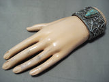 Spell-binding Native American Navajo Pilot Mountain Turquoise Sterling Silver Bracelet-Nativo Arts