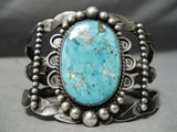 Statement Vintage Native American Navajo Carico Lake Turquoise Sterling Silver Bracelet Old-Nativo Arts