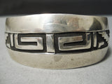 Striking Geometric Water Wave Vintage Native American Navajo Sterling Silver Bracelet Old-Nativo Arts