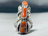 Striking Native American Navajo Coral Sterling Silver Ring-Nativo Arts
