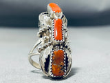Striking Native American Navajo Coral Sterling Silver Ring-Nativo Arts