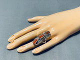 Striking Native American Navajo Coral Sterling Silver Ring-Nativo Arts