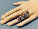 Striking Native American Navajo Coral Sterling Silver Ring-Nativo Arts