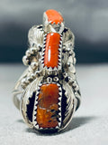 Striking Native American Navajo Coral Sterling Silver Ring-Nativo Arts