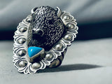 Striking San Felipe Sleeping Beauty Turquoise Sterling Silver Buffalo Ring-Nativo Arts