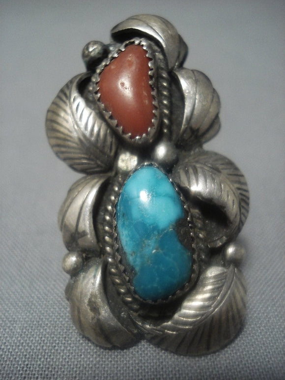 Striking Vintage Naavjo Turquoise Sterling Silver Ring Old-Nativo Arts