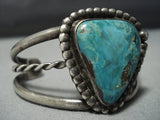 Striking Vintage Native American Jewelry Navajo Triangular Turquoise Sterling Silver Cuff Bracelet-Nativo Arts