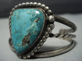 Striking Vintage Native American Jewelry Navajo Triangular Turquoise Sterling Silver Cuff Bracelet-Nativo Arts