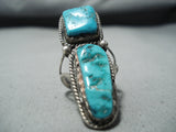 Striking Vintage Native American Navajo Kingman Turquoise Sterling Silver Ring-Nativo Arts