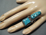 Striking Vintage Native American Navajo Kingman Turquoise Sterling Silver Ring-Nativo Arts