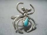 Striking Vintage Native American Navajo Spider Turquoise Sterling Silver Ring-Nativo Arts