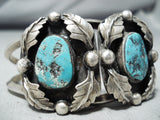 Striking Vintage Native American Navajo Turquoise Sterling Silver Leaf Bracelet Old-Nativo Arts
