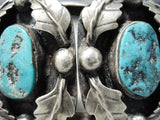 Striking Vintage Native American Navajo Turquoise Sterling Silver Leaf Bracelet Old-Nativo Arts