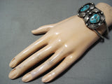 Striking Vintage Native American Navajo Turquoise Sterling Silver Leaf Bracelet Old-Nativo Arts