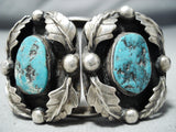 Striking Vintage Native American Navajo Turquoise Sterling Silver Leaf Bracelet Old-Nativo Arts