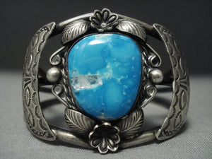 Striking Vintage Navajo Carico Lake Turquois Esterling Native American Jewelry Silver Bracelet Old-Nativo Arts