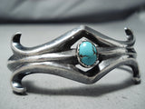 Striking Vintage Navajo Native American Turquoise Sterling Silver Bracelet Old-Nativo Arts