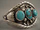 Striking Vintage Navajo 'Rarest Old Kingman Deposit' Turquoise Native American Jewelry Silver Bracelet-Nativo Arts