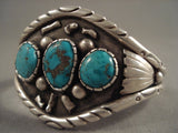 Striking Vintage Navajo 'Rarest Old Kingman Deposit' Turquoise Native American Jewelry Silver Bracelet-Nativo Arts