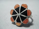 Striking Vintage Zuni Coral Sterling Silver Ring Native American Old-Nativo Arts