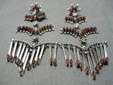 Striking Vintage Zuni Native American Dangle Chandelier Sterling Silver Earrings-Nativo Arts