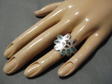Striking Vintage Zuni Native American Turquoise Coral Sterling Silver Ring-Nativo Arts