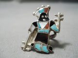 Striking Vintage Zuni Native American Turquoise Coral Sterling Silver Ring Old-Nativo Arts