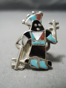 Striking Vintage Zuni Native American Turquoise Coral Sterling Silver Ring Old-Nativo Arts