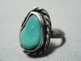 Stunning Early Vintage Native American Navajo Turquoise Sterling Silver Rope Ring Old-Nativo Arts